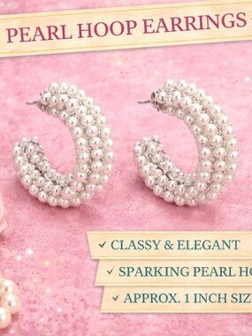 paparazzi White Pearl Multi-Row Hoop Earrings